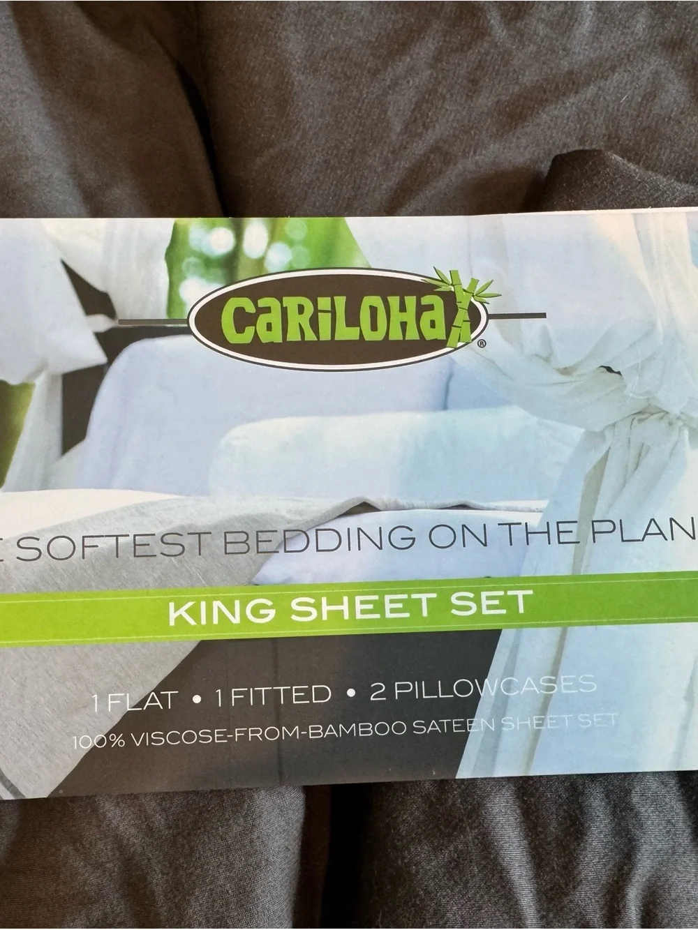 Cariloha King Bamboo Sateen Sheet Set Onyx Gray King 100% Viscose from Bamboo